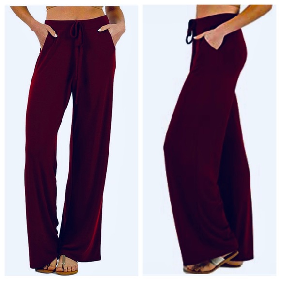 Side pockets wide leg drawstring waist pants - Picture 3 of 3